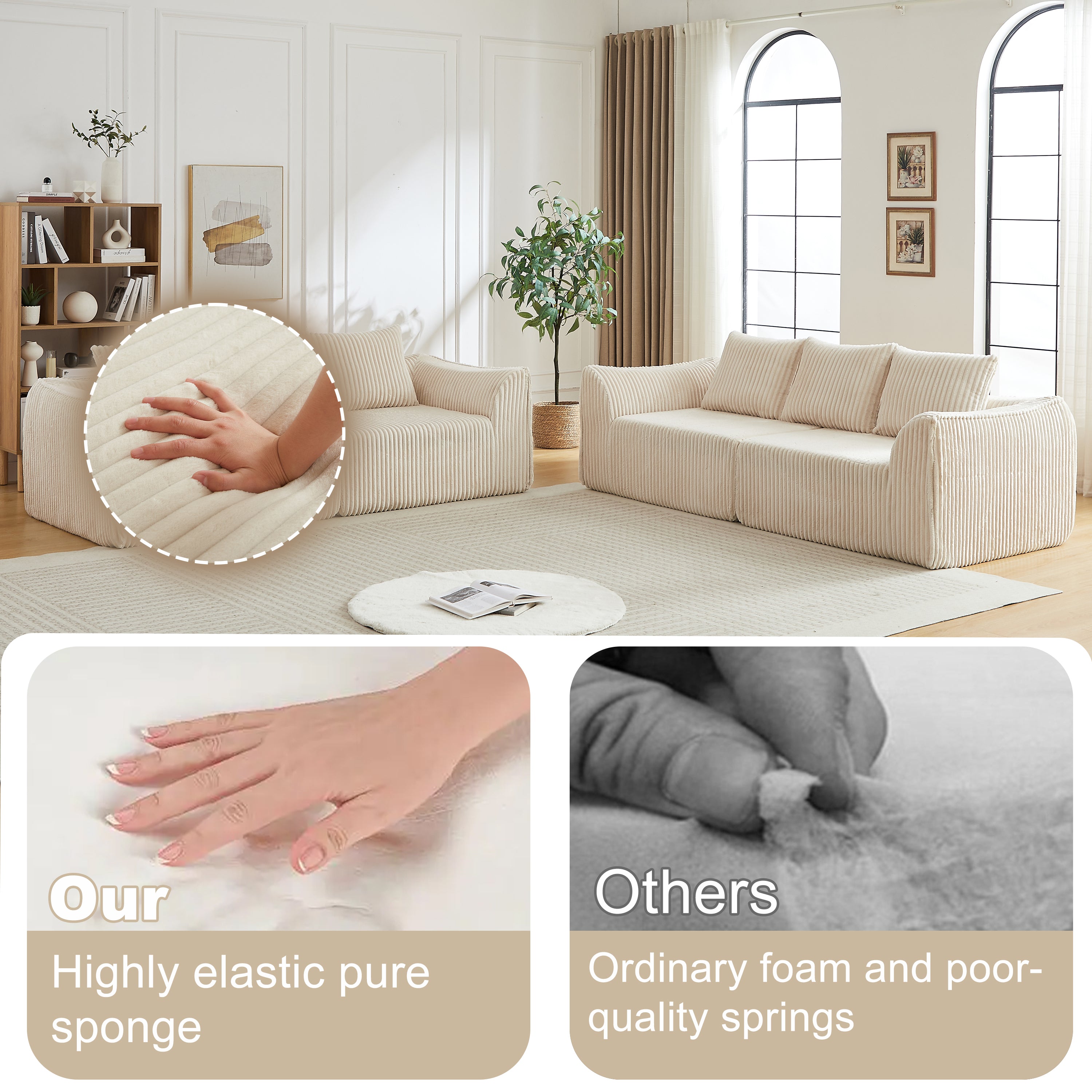 Minimalist 3+3 Seater Corduroy Sofa Set