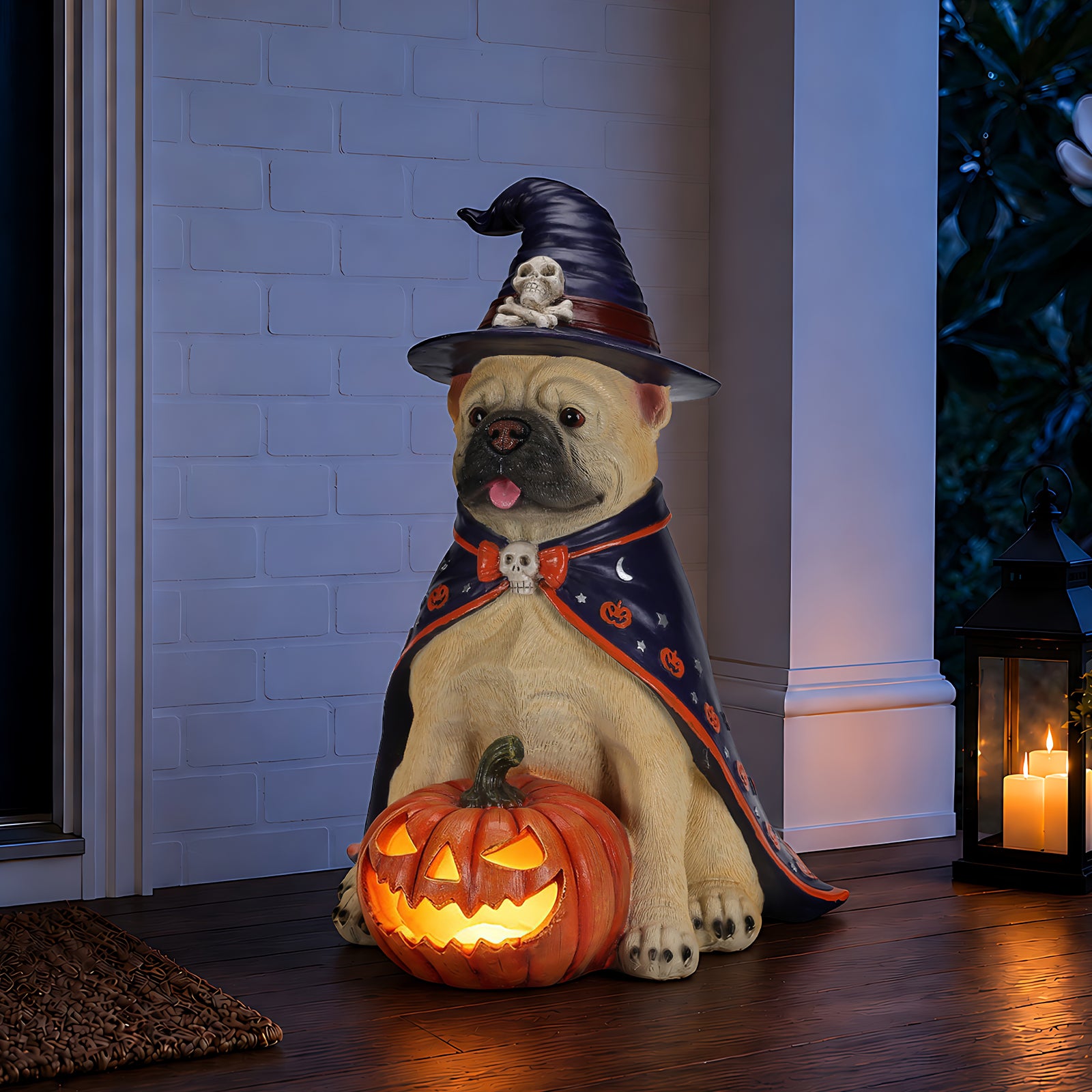 Halloween Bulldog Witch Statue