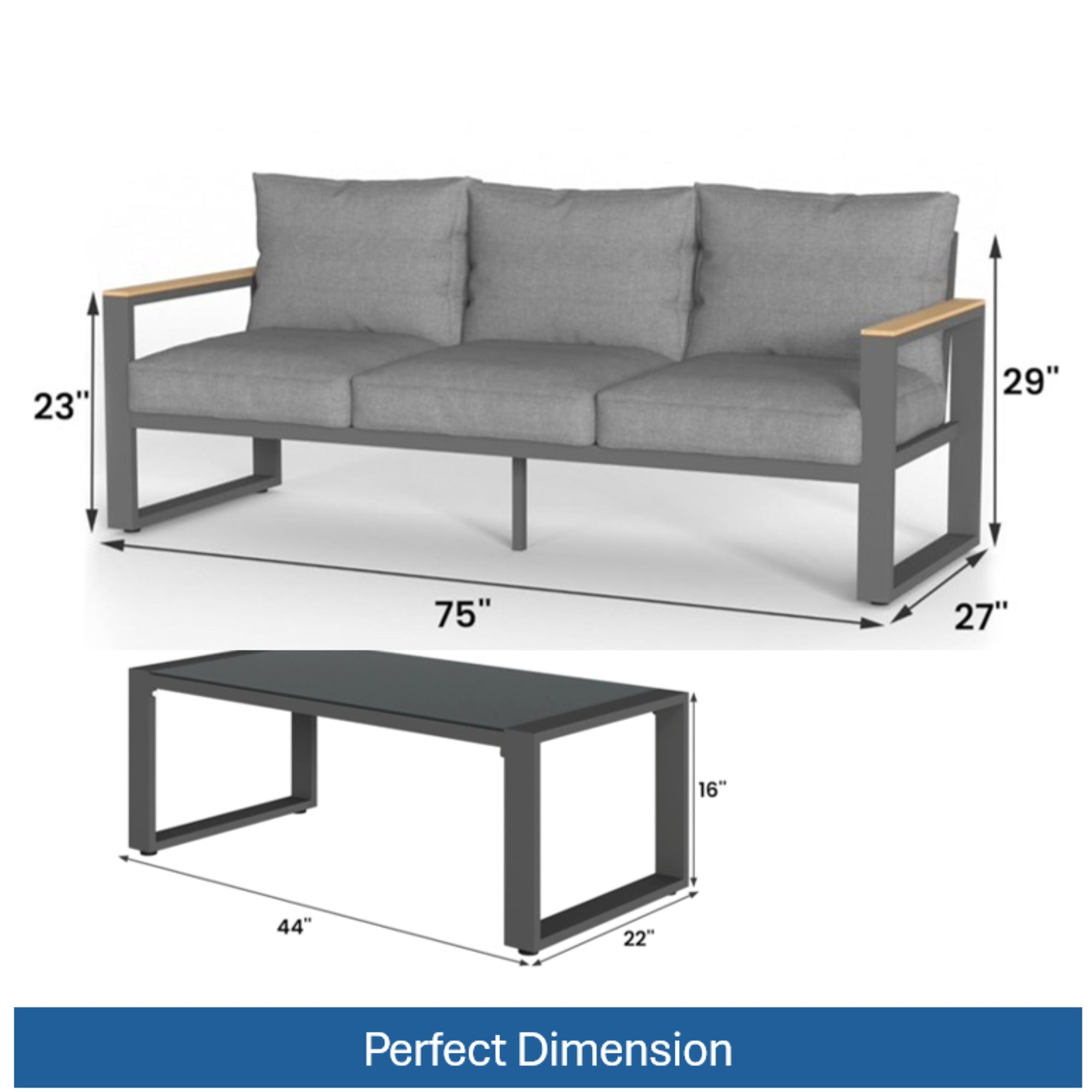 2-Piece 3-Seat Outdoor Sofa Couch Set
