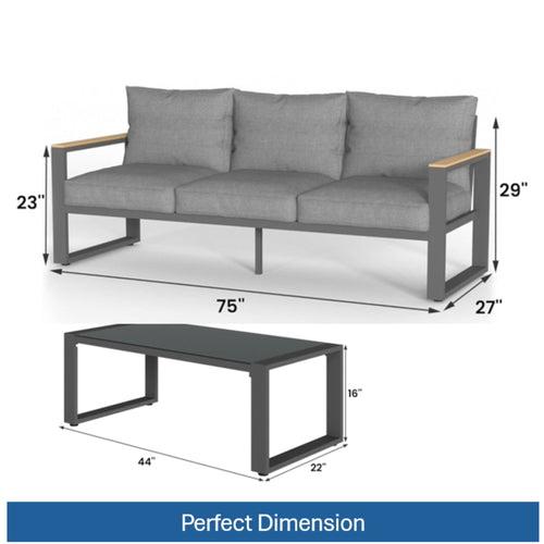 2-Piece 3-Seat Outdoor Sofa Couch Set