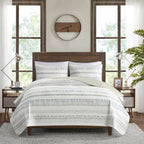 3 Piece Seersucker Quilt Set Taupe/Blue Full/Queen