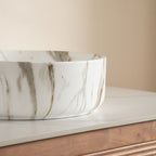 14" Round Vessel Ceramic Bathroom Sink with Stone Pattern
