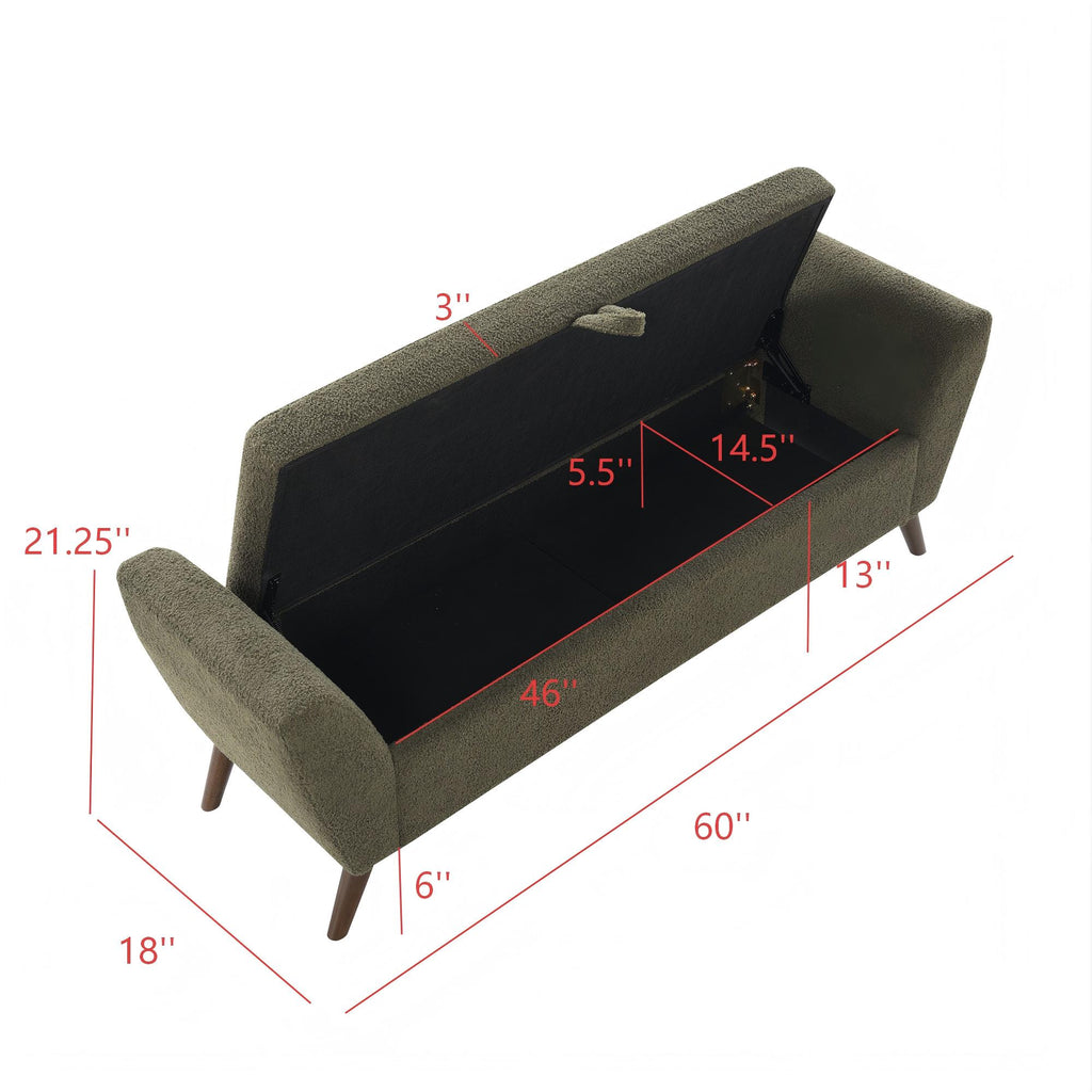 60" Modern Storage Bench with Mid-Century Wood Legs