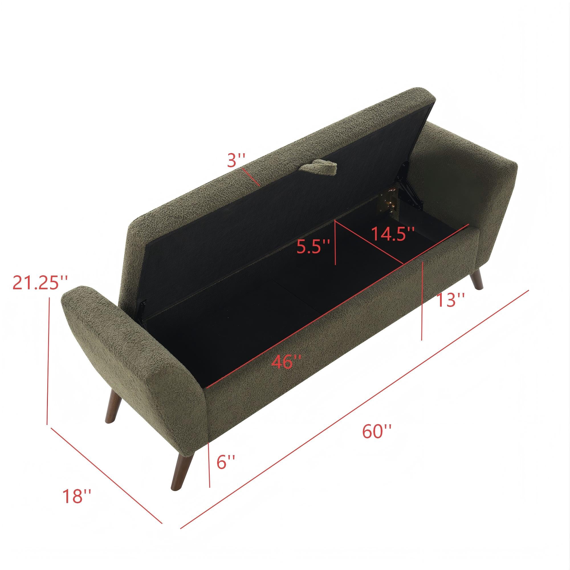 60" Modern Storage Bench with Mid-Century Wood Legs