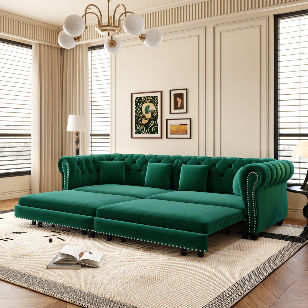 Chesterfield Sofa Bed - 3-in-1 Velvet Convertible