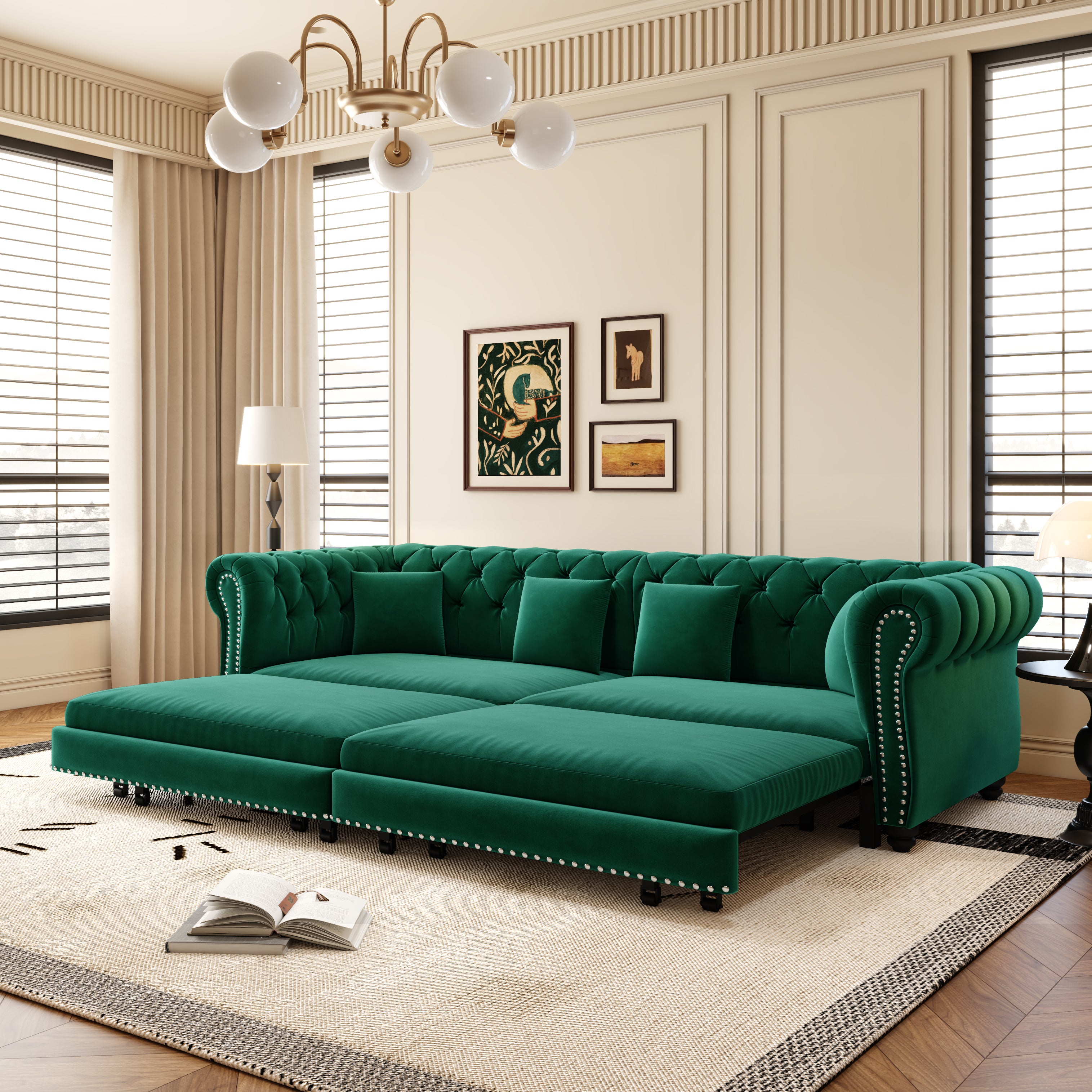 Chesterfield Sofa Bed - 3-in-1 Velvet Convertible
