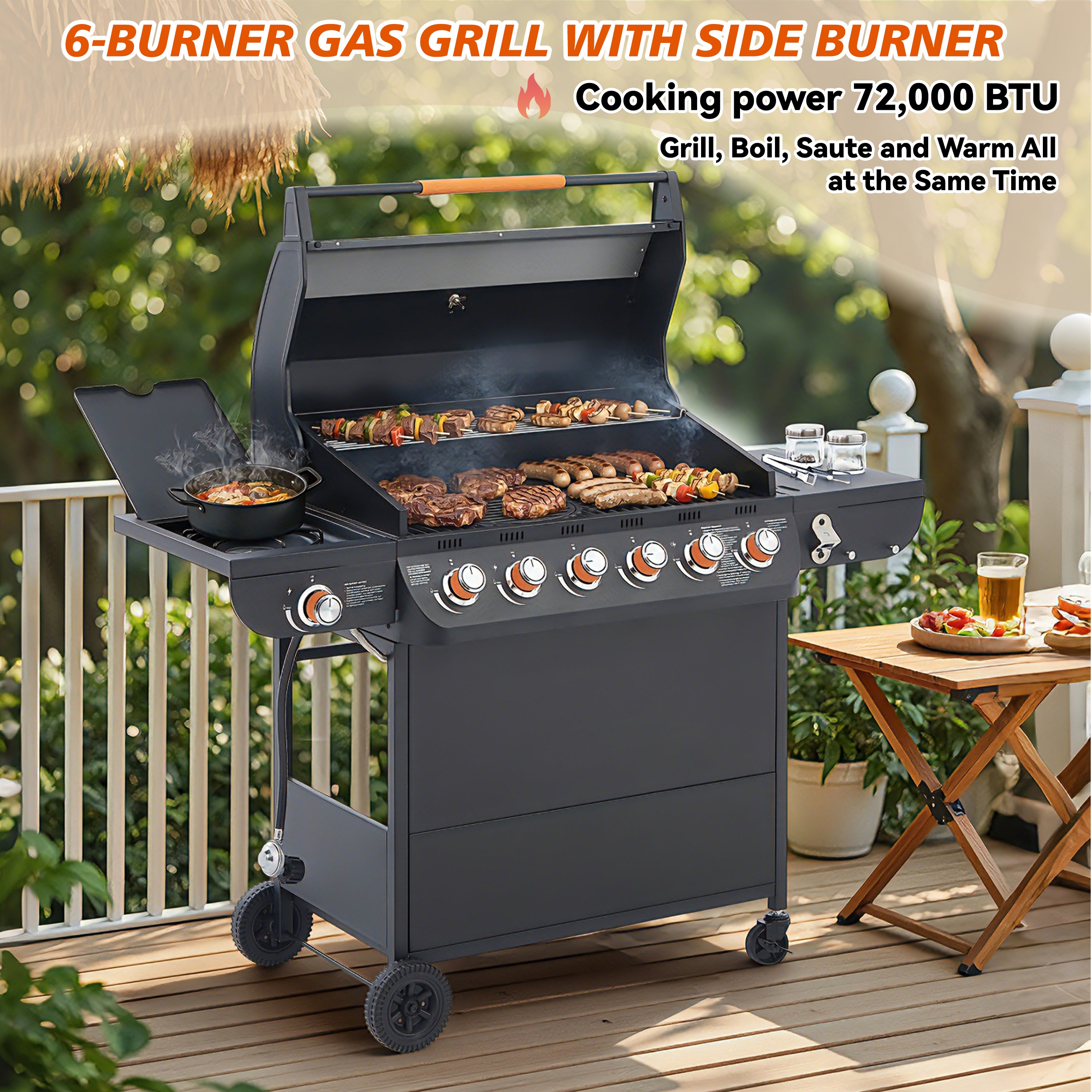 6 Burner BBQ Propane Gas Grill with Side Burner