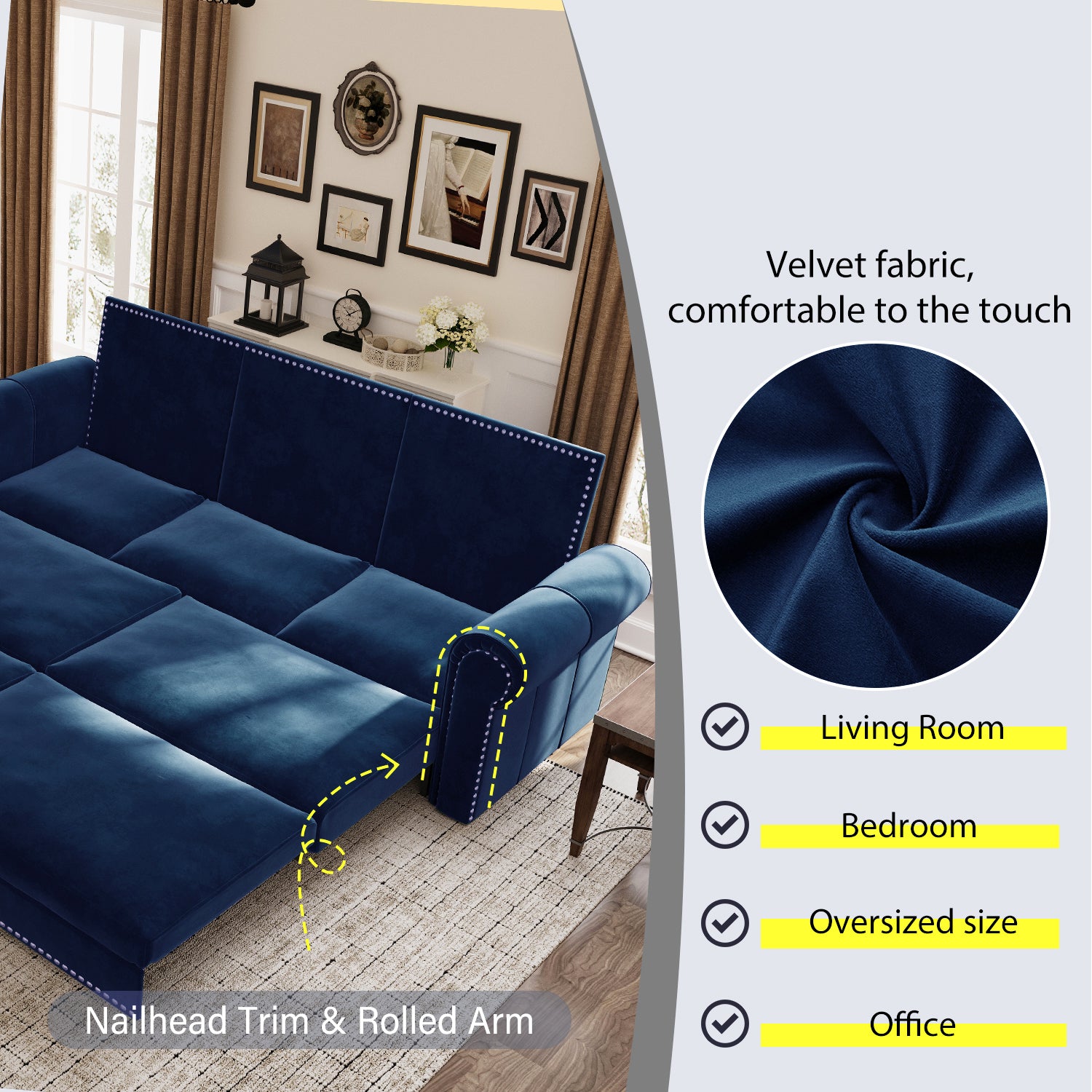 Chesterfield Sofa: 93.7" King Pull Out Sofa Bed