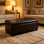 Tufted Storage Ottoman with Wooden Legs
