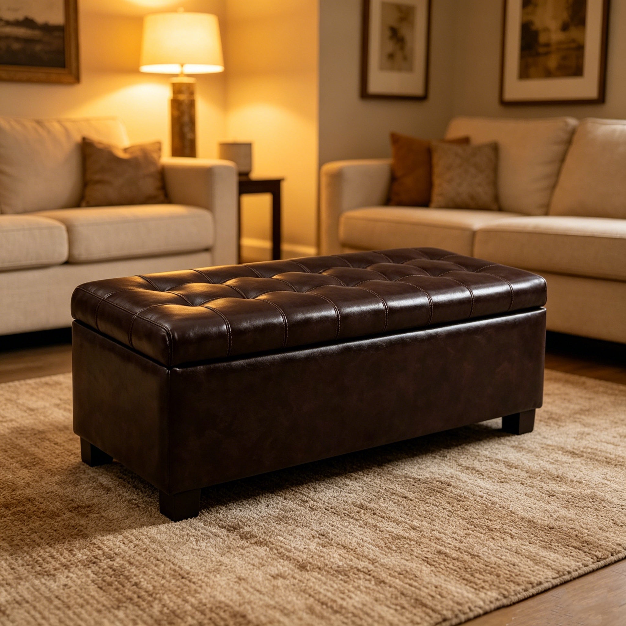 Tufted Storage Ottoman with Wooden Legs