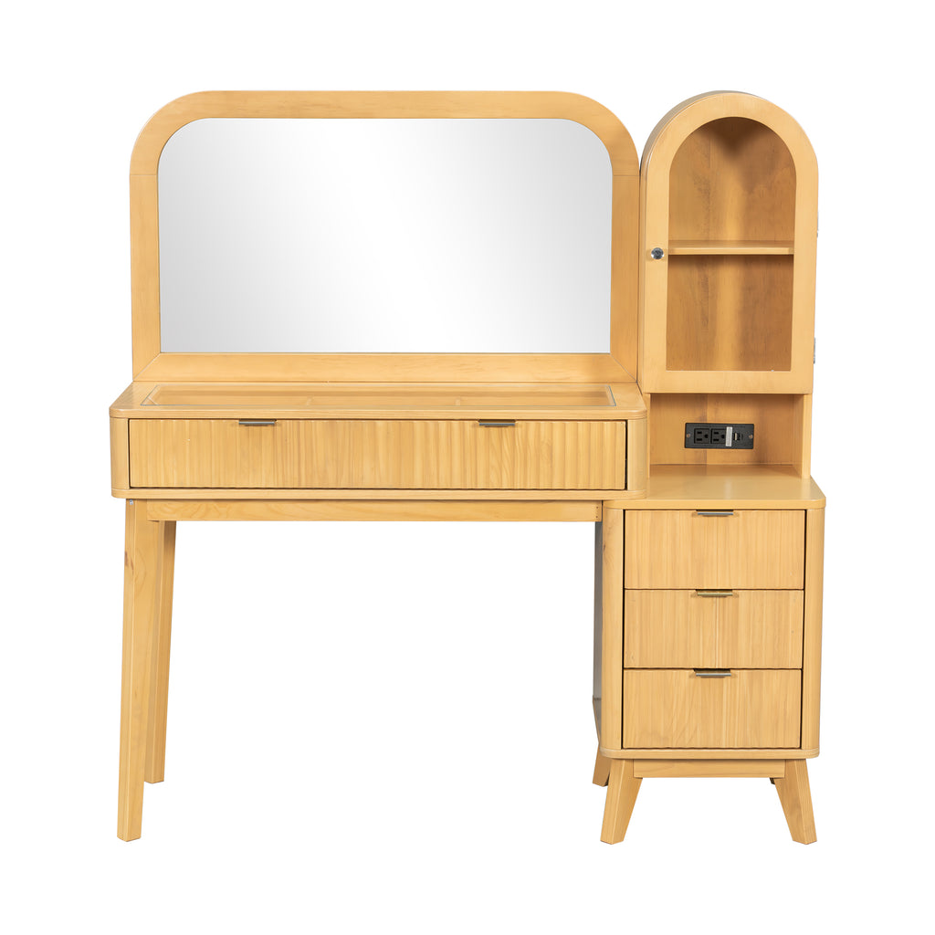 48" Fluted Makeup Vanity Desk with 32" Mirror