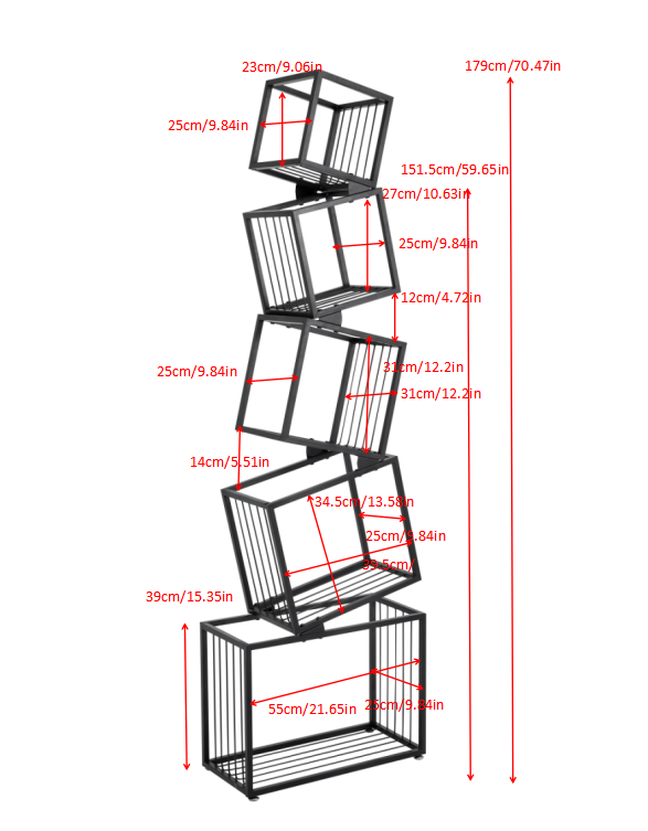 5-Tier Metal Geometric Bookshelf