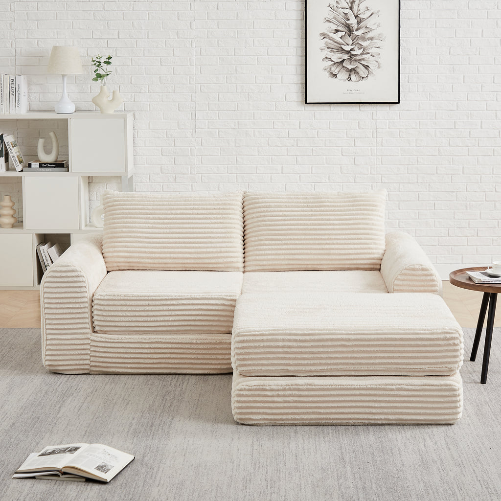 Minimalist Corduroy Sofa Featuring Curved Lines and a Gently Sloped Backrest - 2-in-1 Sofa & Bed