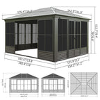 12x14FT Outdoor Sunroom, Galvanized Steel Hardtop Gazebo