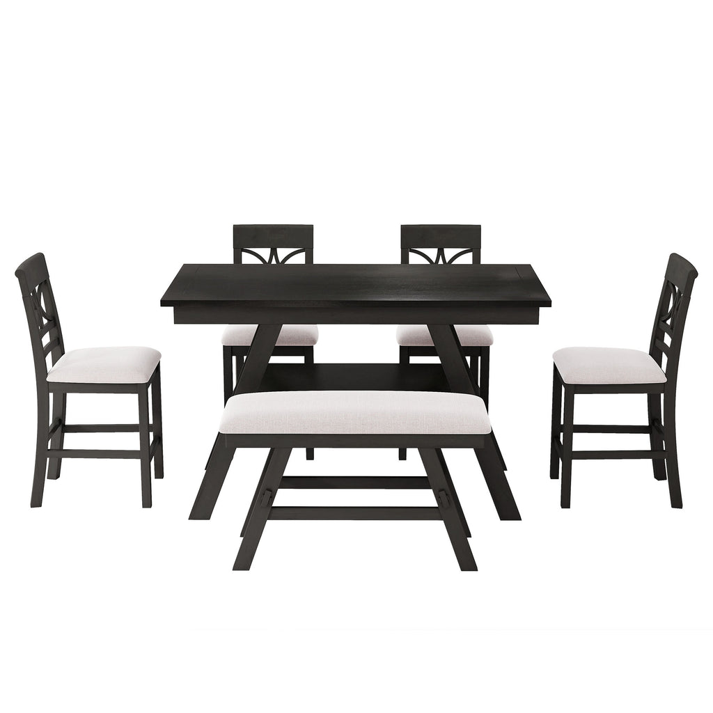 TOPMAX 6-Piece Wood Counter Height Dining Table Set with Storage Shelf