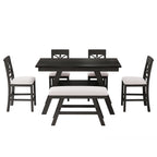 TOPMAX 6-Piece Wood Counter Height Dining Table Set with Storage Shelf