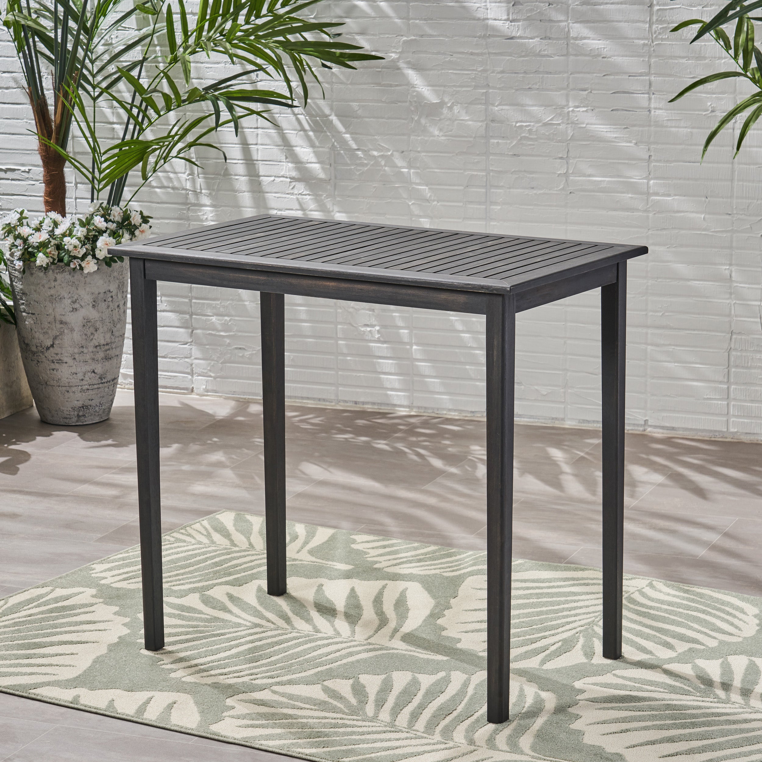 Outdoor Minimalist Acacia Wood Rectangle Bar Table