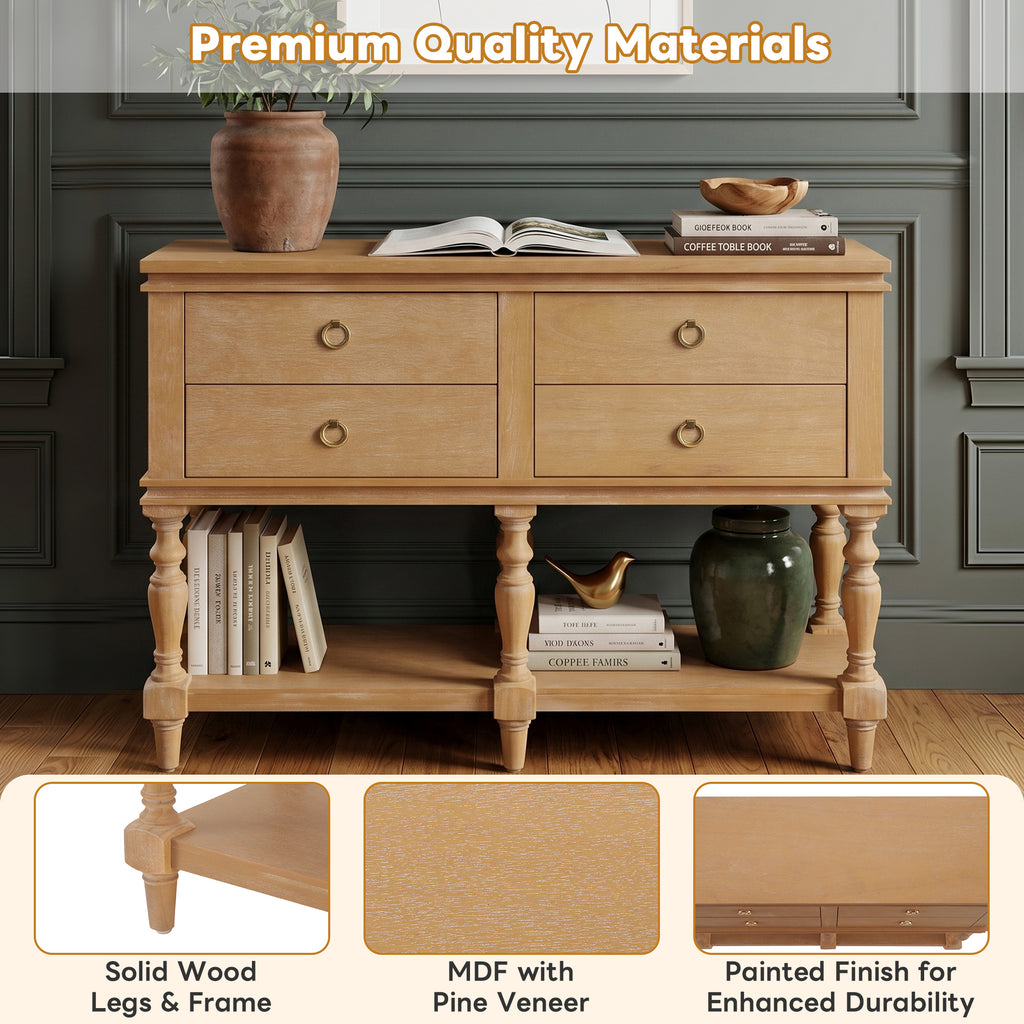 42" Vintage Console Table with 4 Soft-Close Drawers