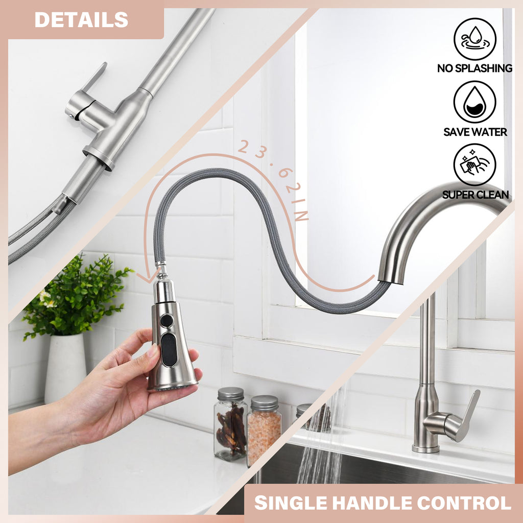High Arc Single Handle Stainless Steel Brushed Nickel Kitchen Faucet