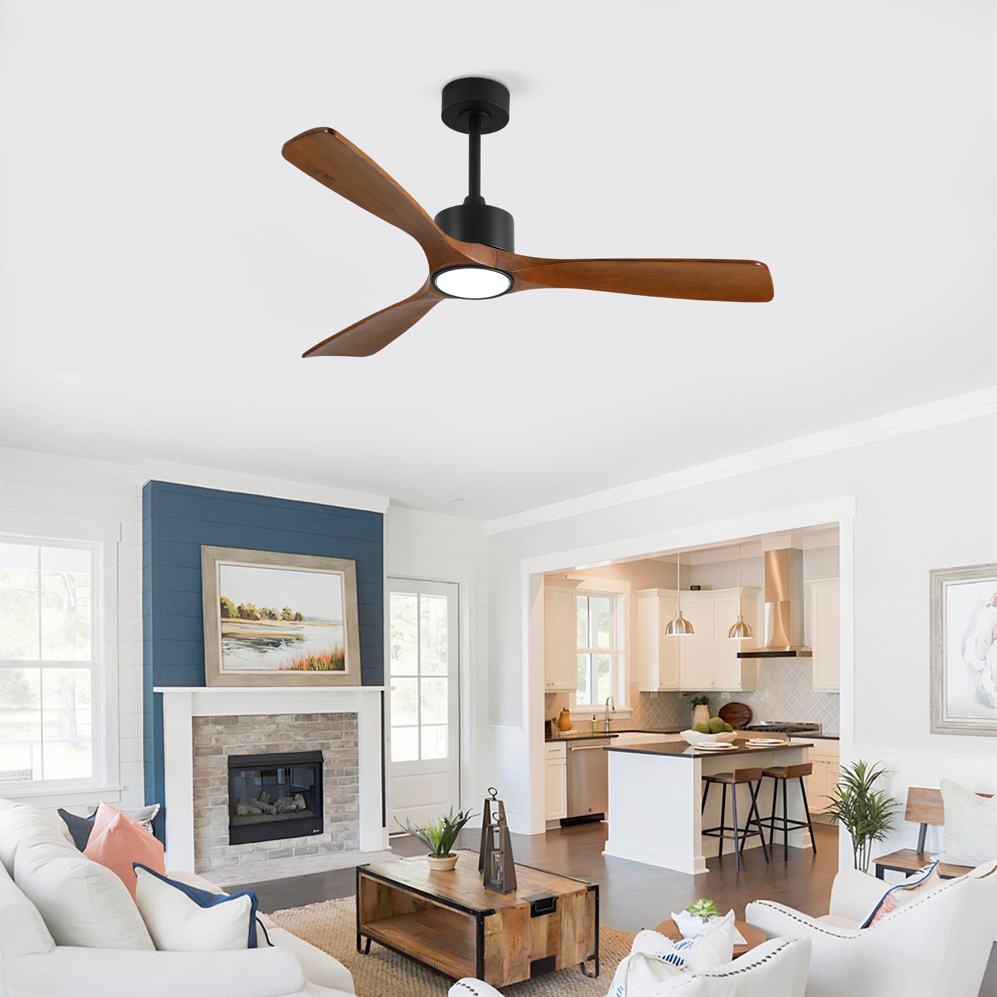 52 Inch Solid Wood Ceiling Fan With Light Kit