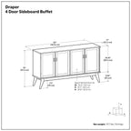 Draper Mid Century 4 Door Sideboard Buffet