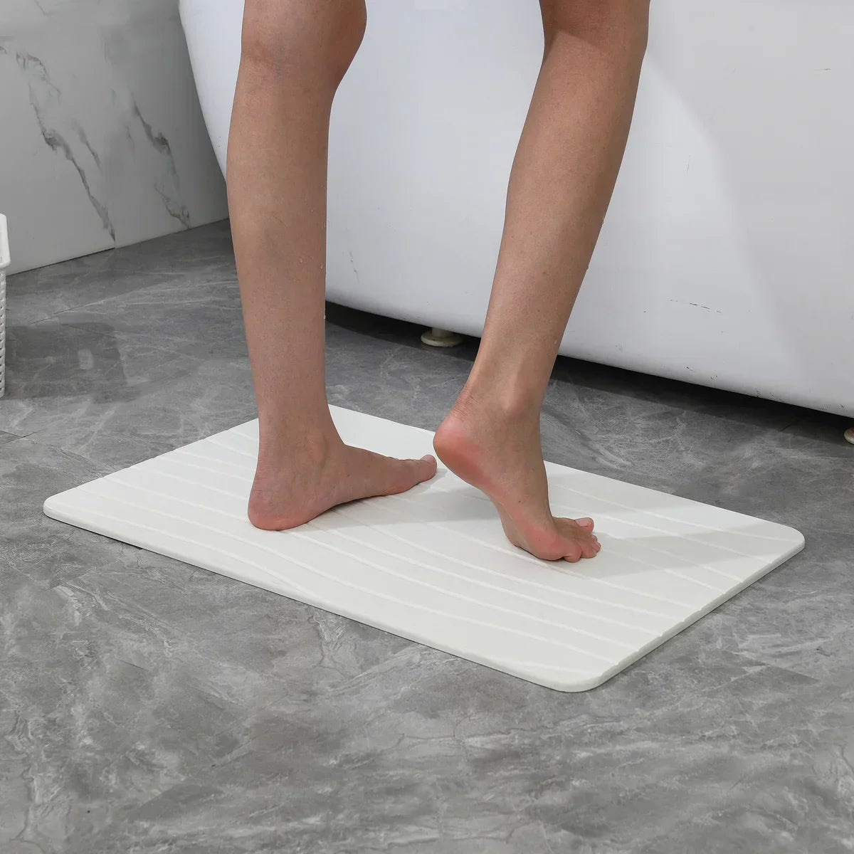 Off White Wave Stone Bath Mat - Dimensions: 24"x15"