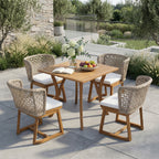 5-Piece Outdoor Dining Set, Acacia Wood Table & Wicker Back Chairs