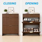 Narrow Fluted Shoe Storage Cabinet for Entryway