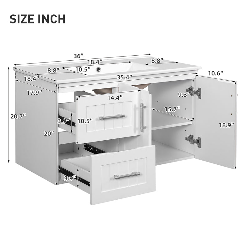Modern 36" Wall Mounted Bathroom Vanity