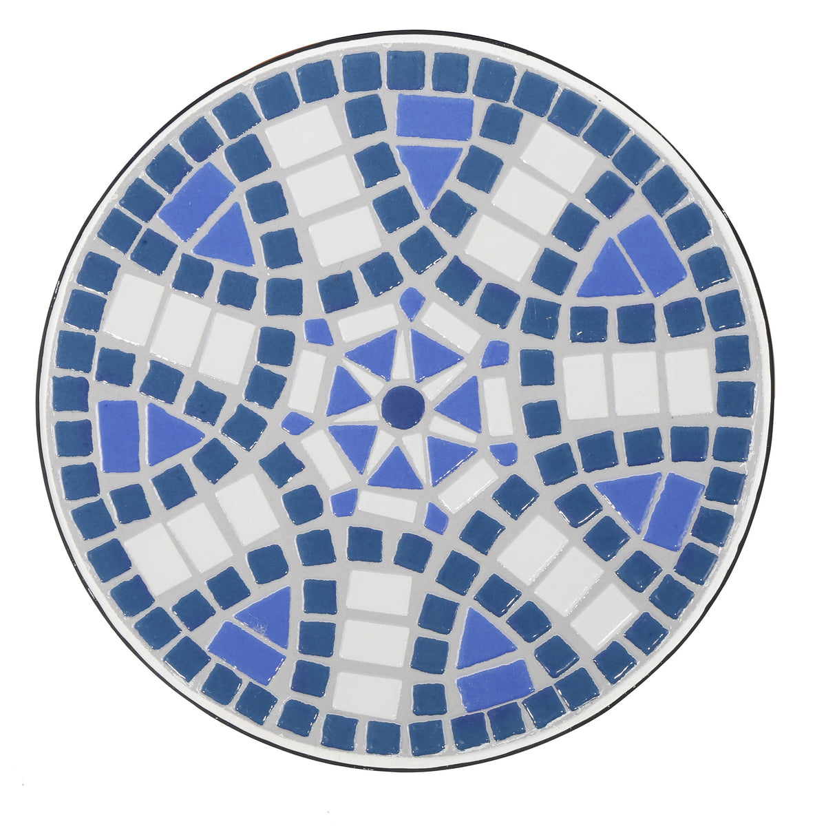 Outdoor Round Side Table with Mosaic-Style Top and Curved Iron Legs
