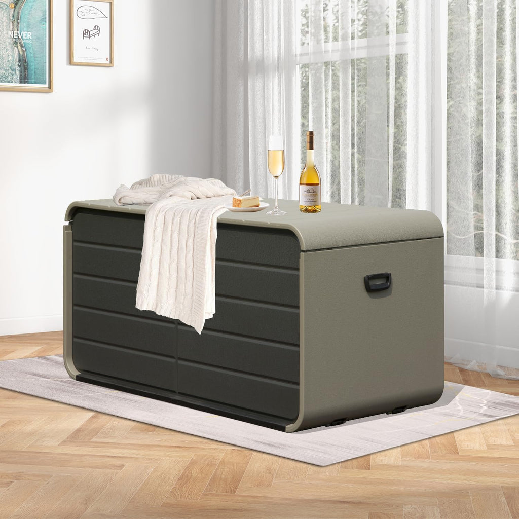 200 Gallon Plastic Deck Box with Lock, Wheels & Waterproof Lid