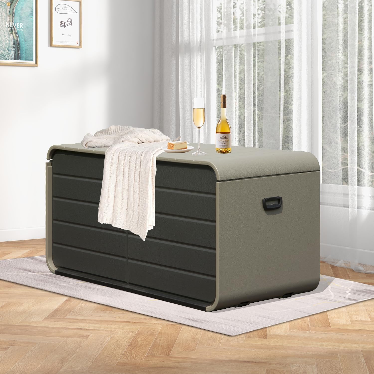 200 Gallon Plastic Deck Box with Lock, Wheels & Waterproof Lid