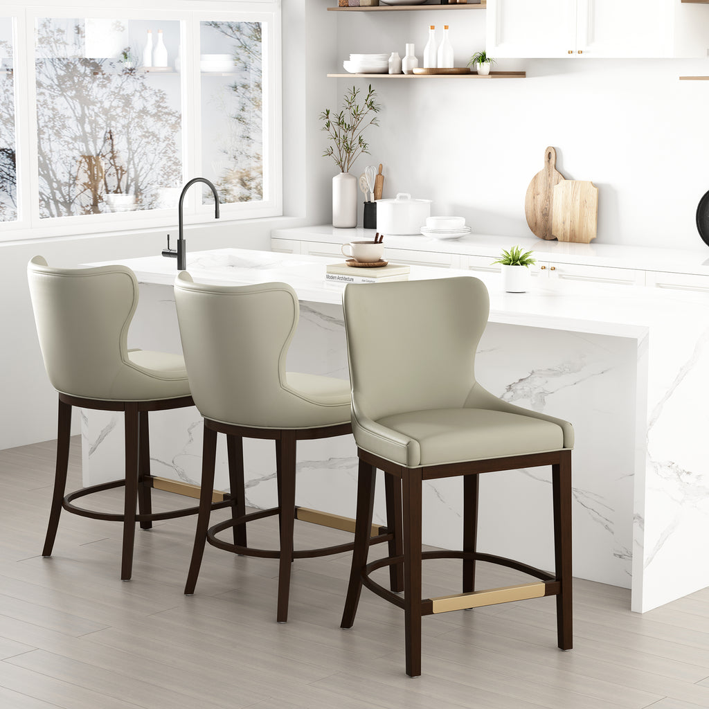 Blair Wood Upholstered Counter Stool in Stone