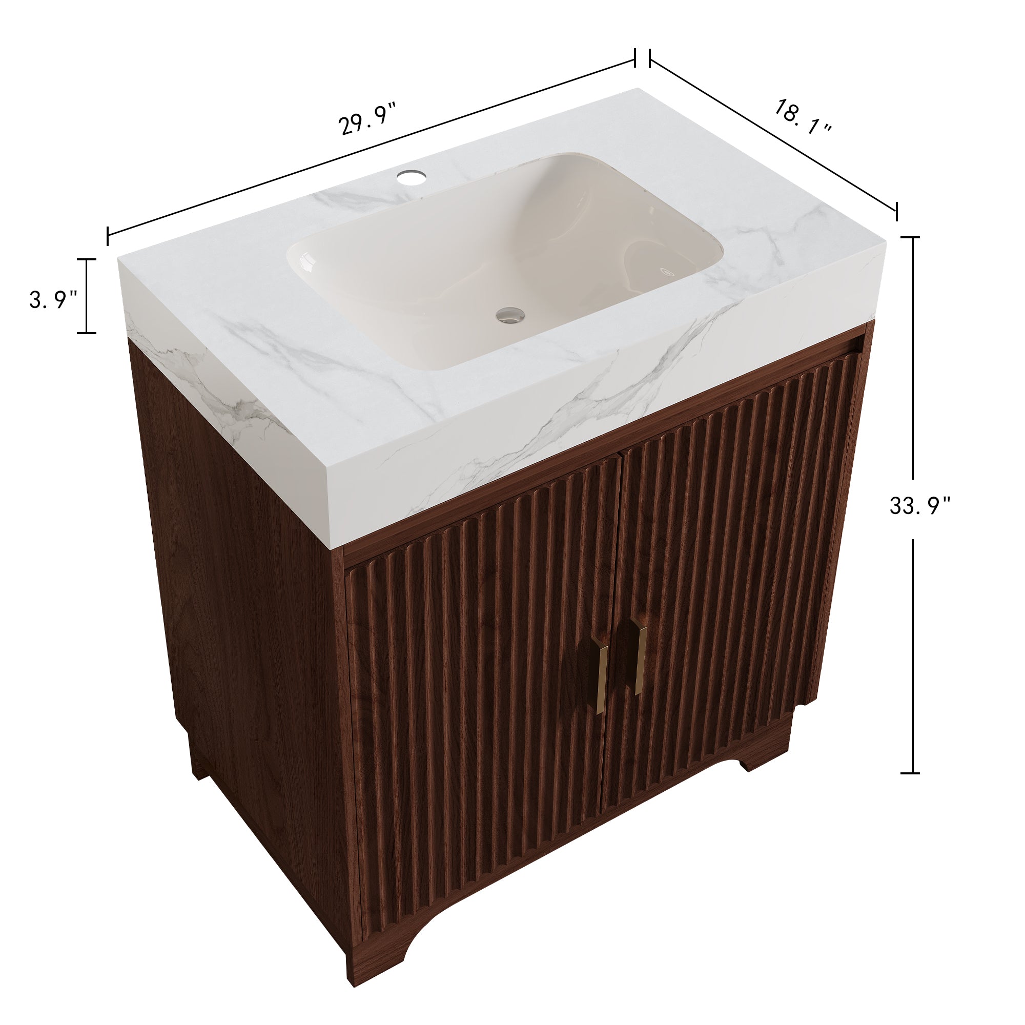30" Freestanding Sintered Stone Countertop Bathroom Vanity