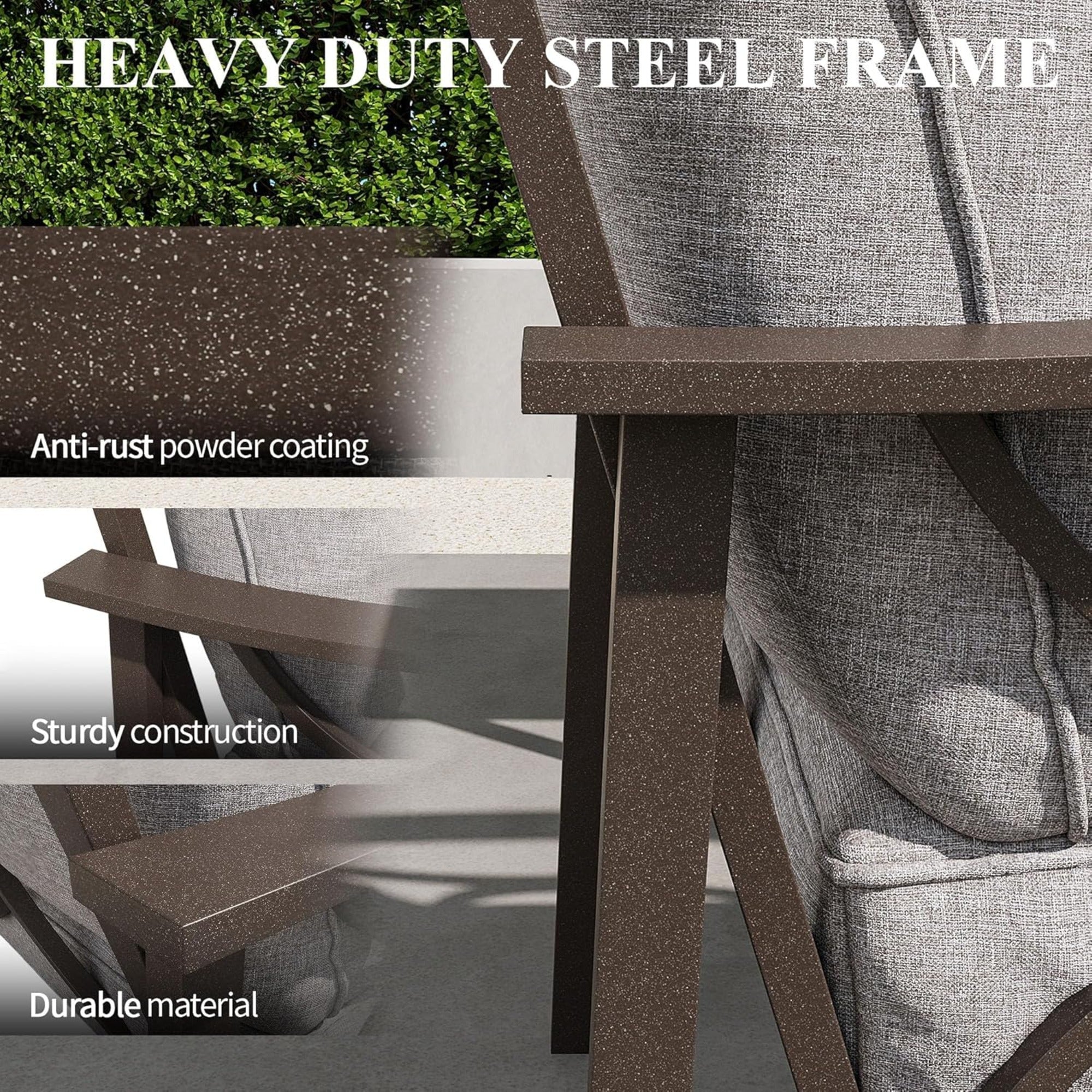 70” All-Weather Metal 3-Seat Patio Sofa, Khaki Frame
