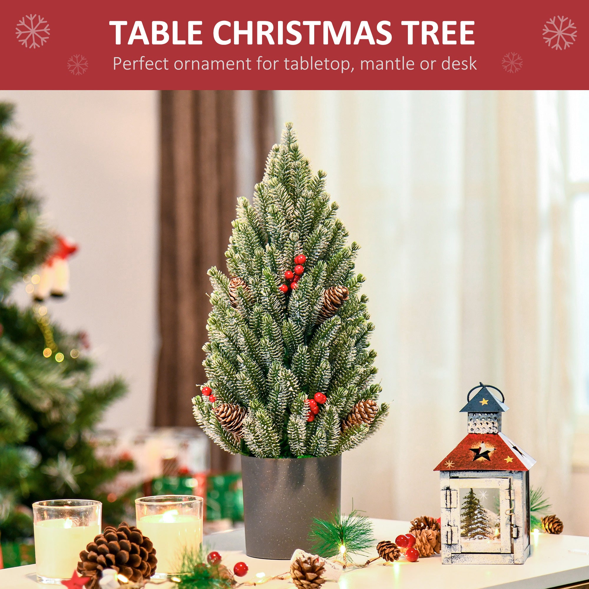 HOMCOM 18" Tall Unlit Miniature Snow-Flocked Tabletop Christmas Tree