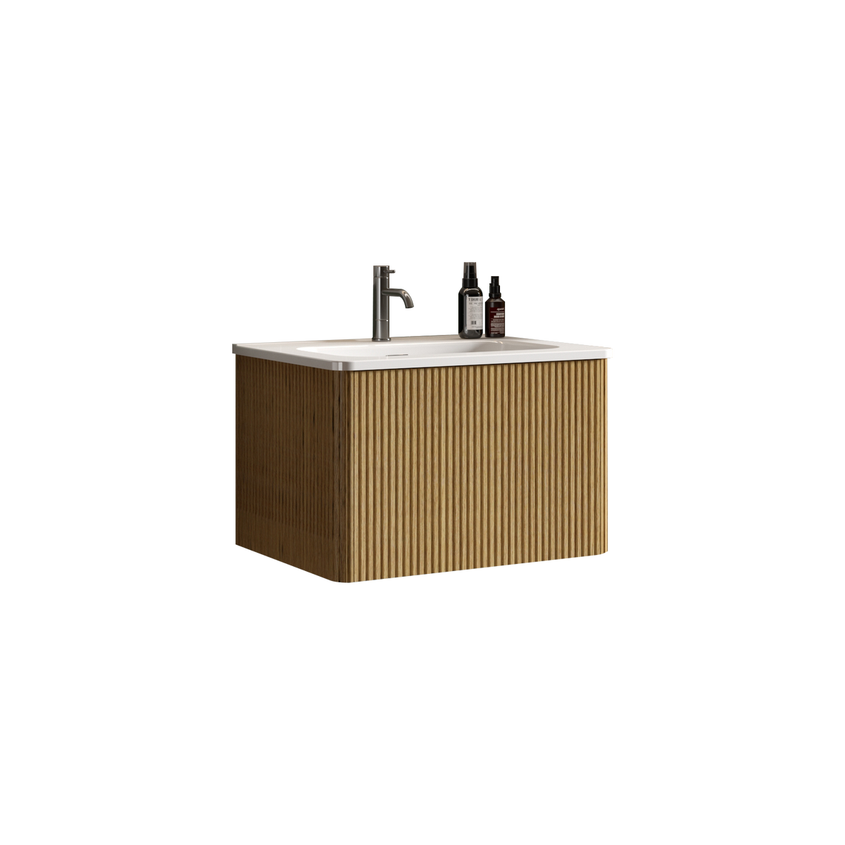 Etna 24-Inch Floating Bathroom Vanity, Oak Striped with White Ceramic Sink