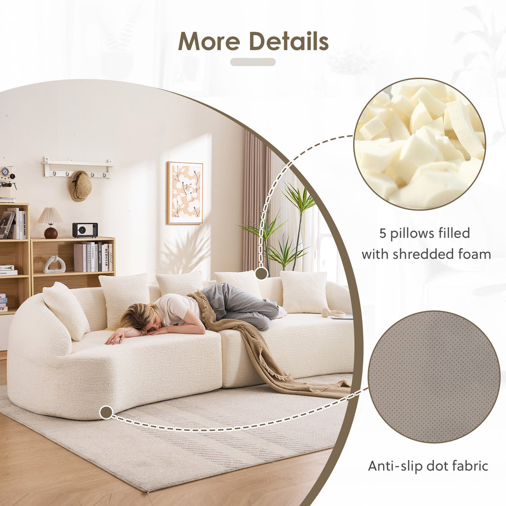 Curved Boneless Sofa, Compression Modular 110'' Sectional