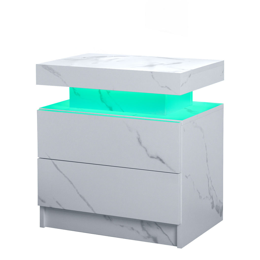 Modern LED Bedside Table Cabinet - White Stone