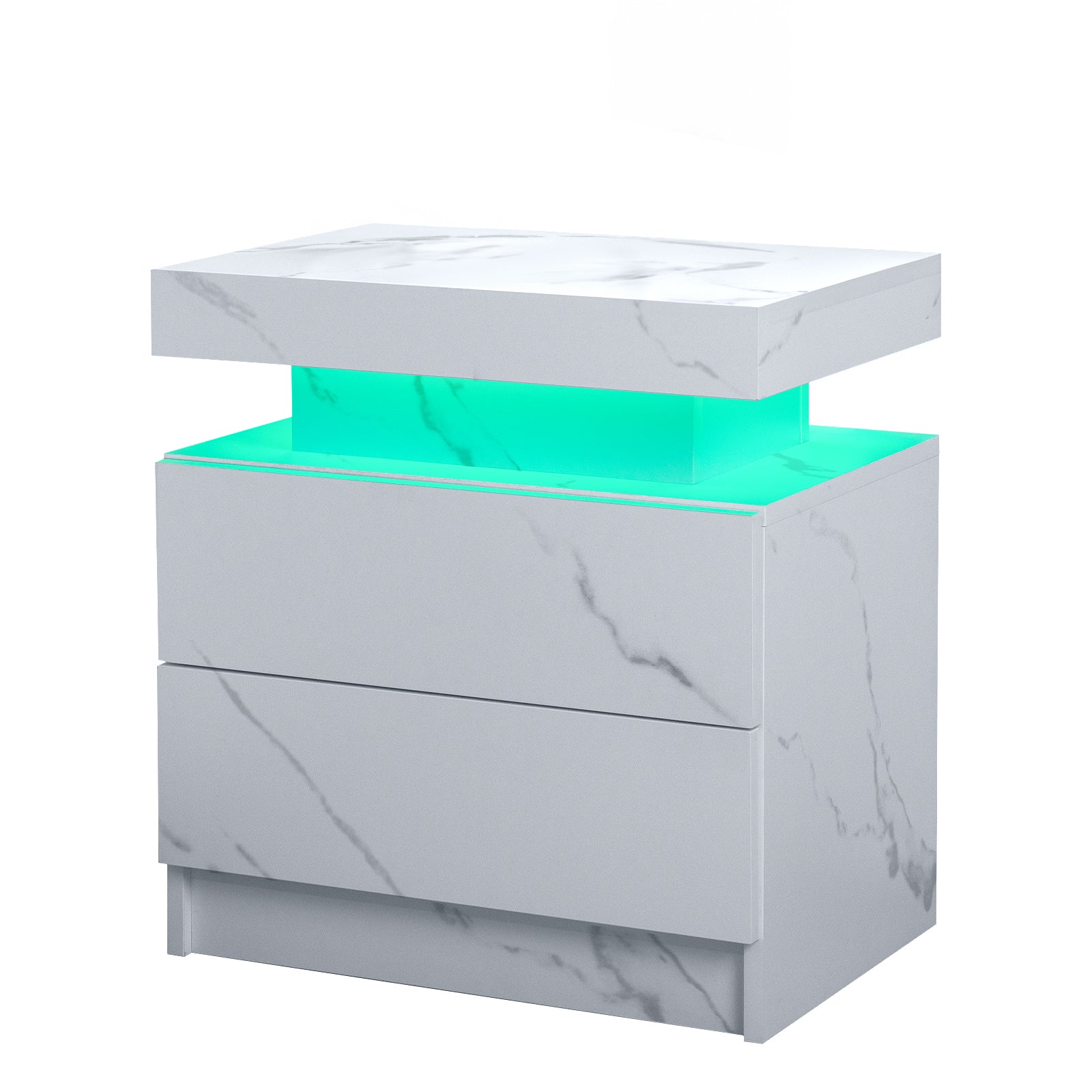 Modern LED Bedside Table Cabinet - White Stone