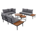 TREXM 6-Piece Outdoor Sectional Sofa Set with Round Nesting Tables