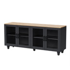 ON-TREND Farmhouse TV Stand with Tempered Glass Doors