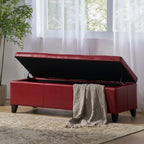 Upholstered PU Leather Storage Ottoman, Solid Wooden Legs