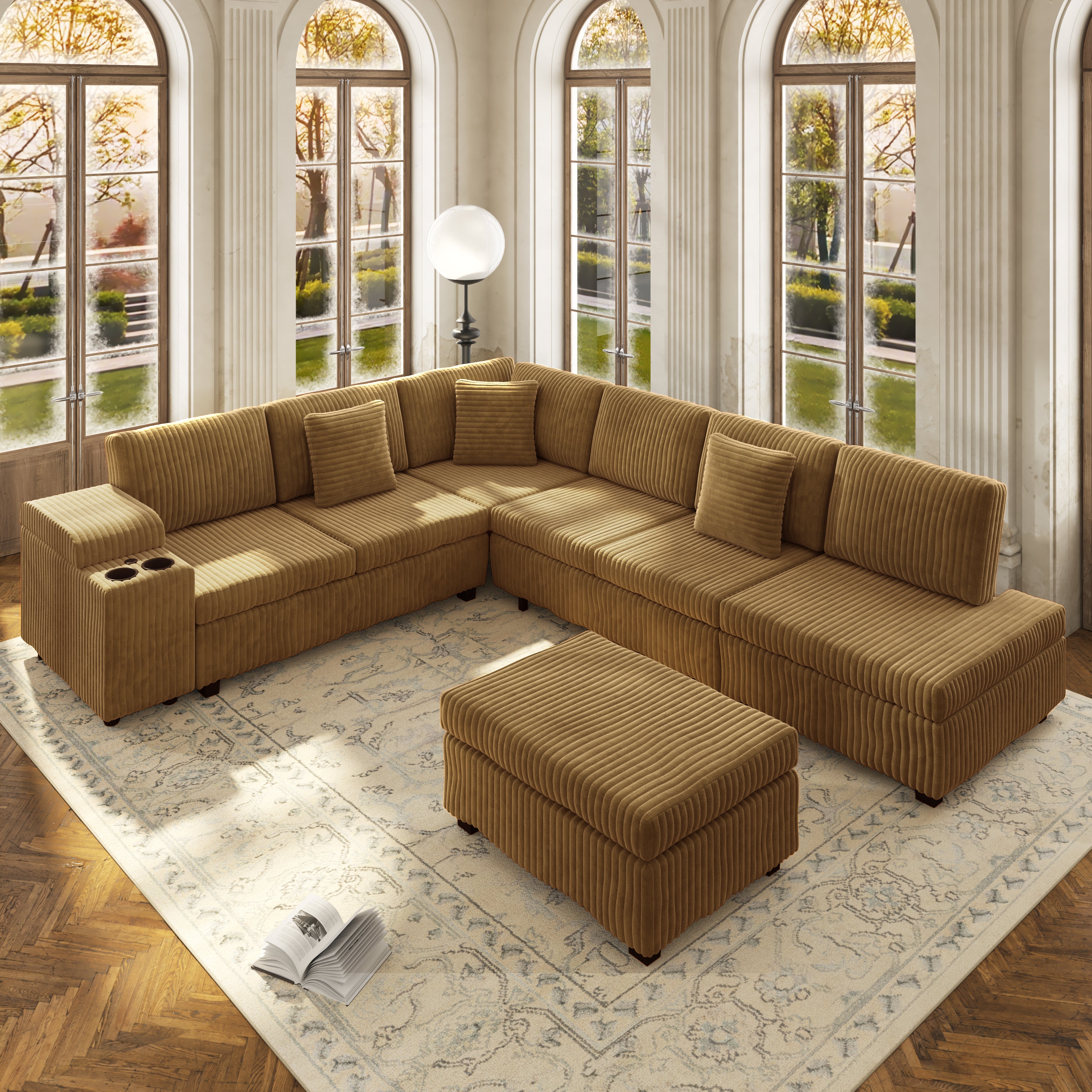 110.2" L-Shaped Sectional Sofa Set with Removable Ottoman