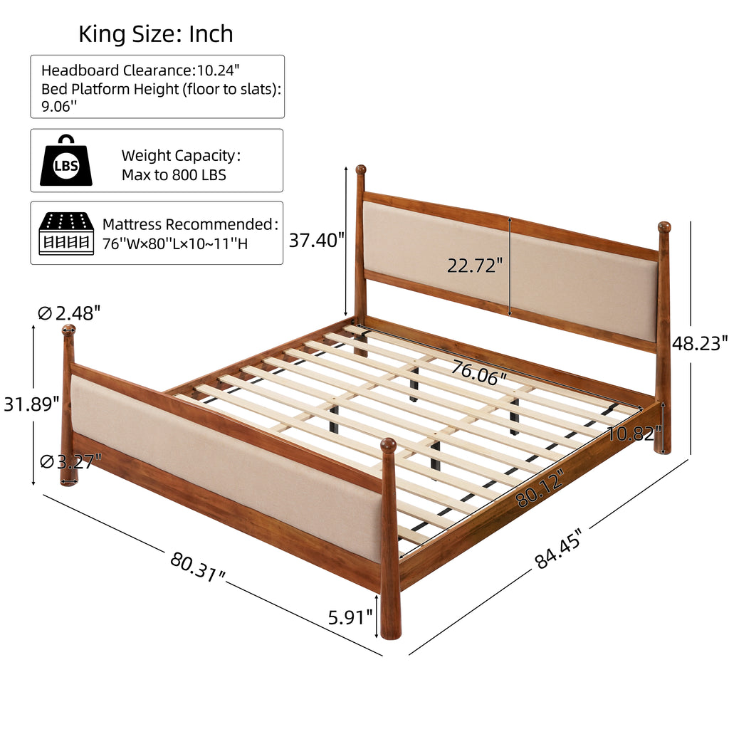 King Size Upholstered Platform Bed Frame