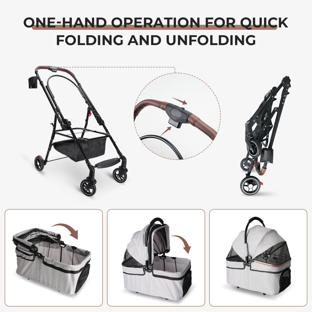 4-Wheel Foldable Pet Stroller for Dogs & Cats