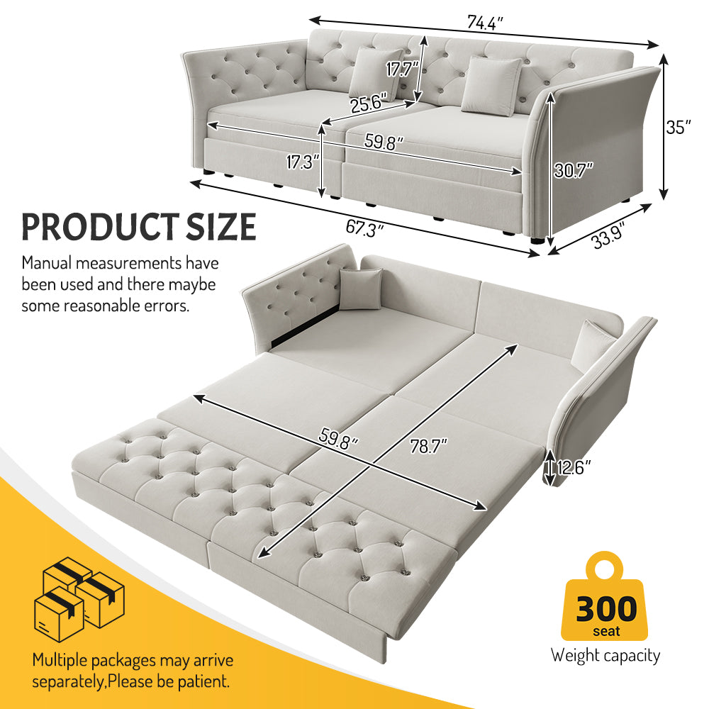 74.4" Queen Pull Out Sofa Bed