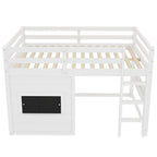 Full Size Loft Bed with Playful Sliding Chalkboard and Bookshelf