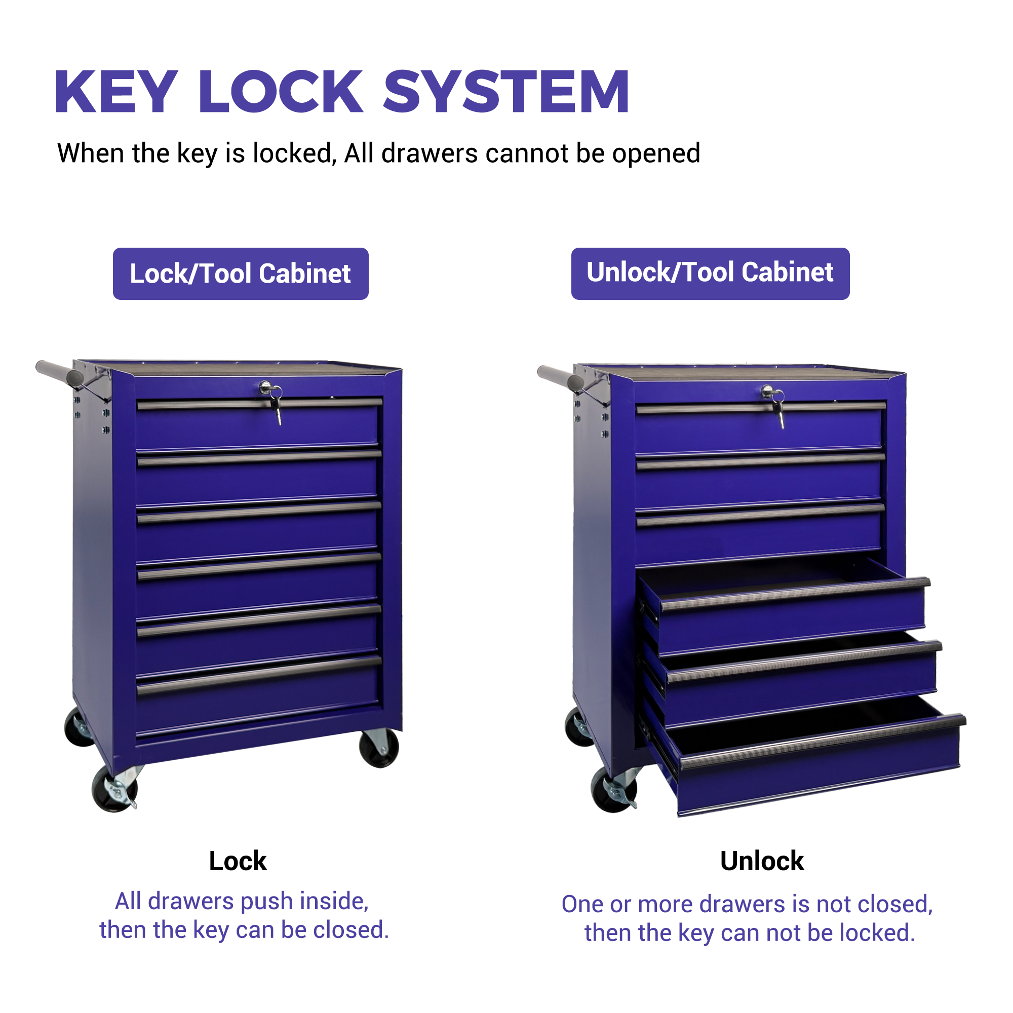 Rolling Metal Tool Chest with 6 Drawers - Purple
