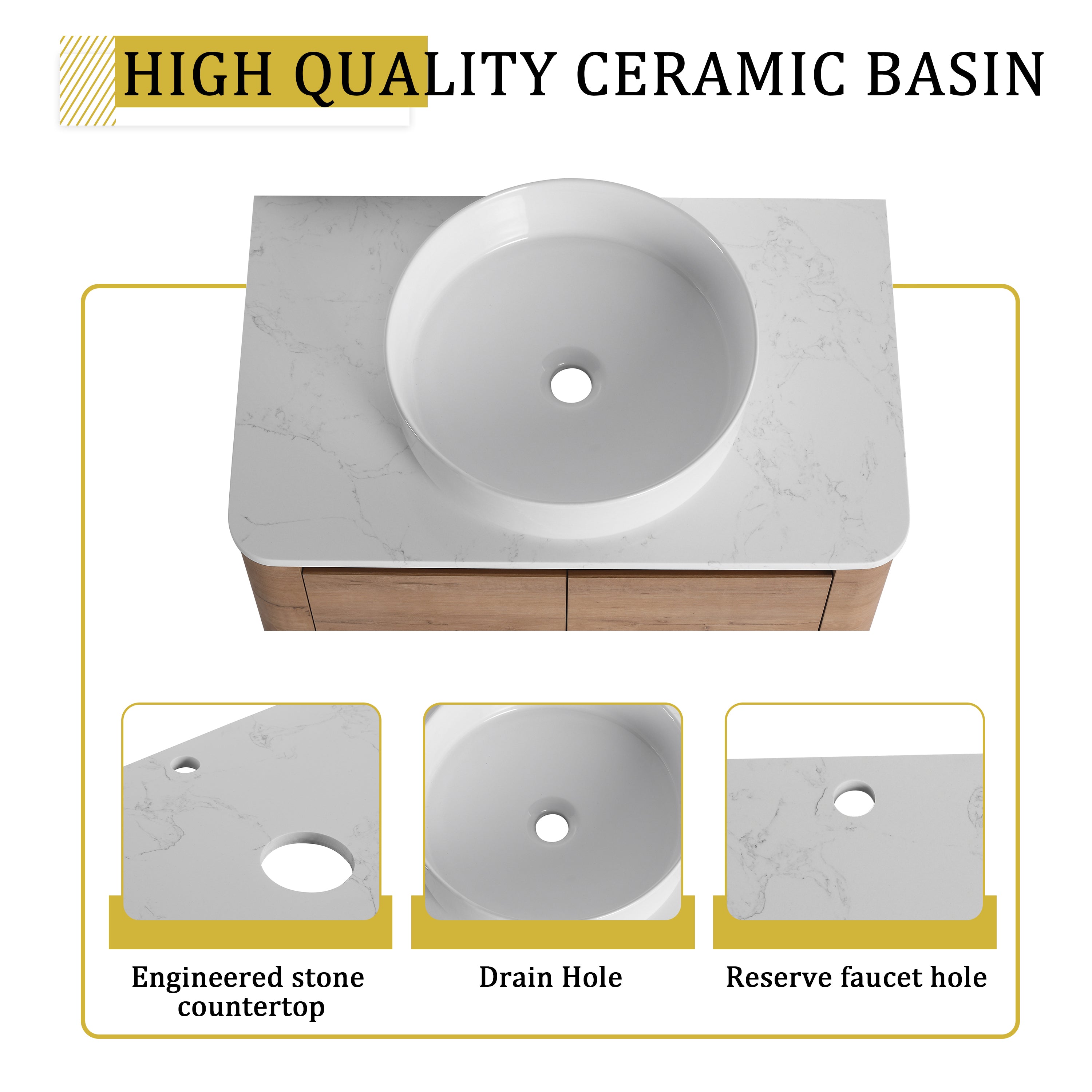 42'' Wall-Mounted Bathroom Vanity With Ceramic Art Sink